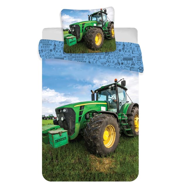Traktor Green Field, överkast 140×200 cm, 70×90 cm