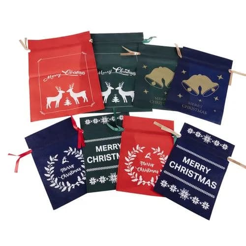 Julklappspåsar 8-pack – Återanvändbara Presentpåsar Jul