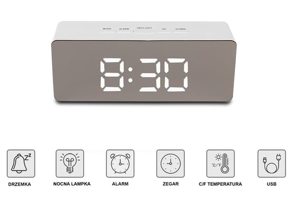 Väckarklocka LED-väckarklocka LED-timer LED-spegel alarm datum 4-i-1