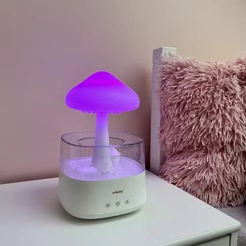 Mushroom-Shaped Humidifier with LED Night Lamp and Rain Effect