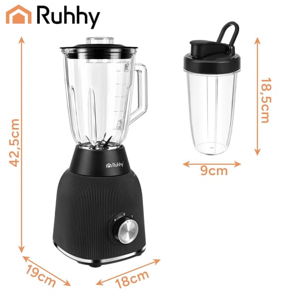 Glasblandare med behållare – krossar is, mixar smoothies, 1200 W + 2 st. vattenflaskor