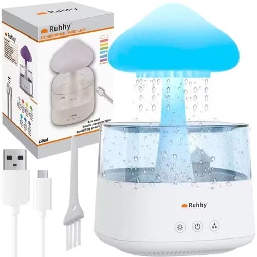 Mushroom-Shaped Humidifier with LED Night Lamp and Rain Effect