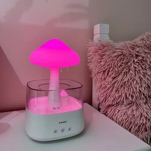 Mushroom-Shaped Humidifier with LED Night Lamp and Rain Effect