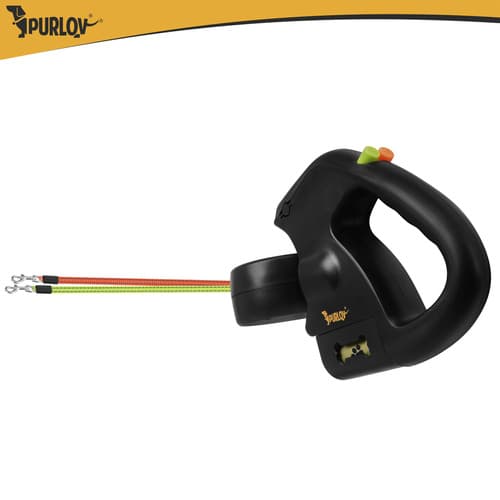 Dubbel flexikoppel 2 × 3 m för 2 hundar – Purlov med LED
