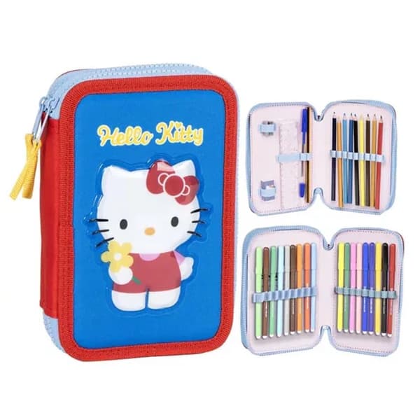 Hello Kitty Blue fylld pennfodral 2-vånings – blå