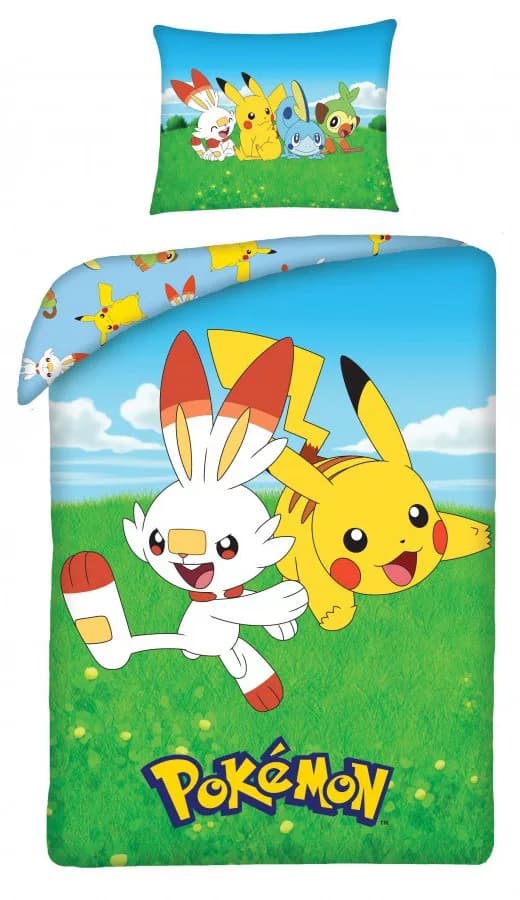 Sängkläder för barn - Pokémon Field Bäddset 140x200 cm – 100 % Bomull