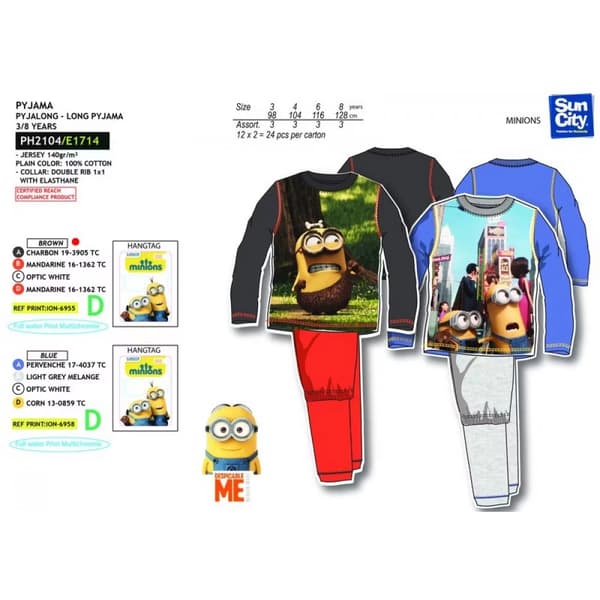 Minions - long Pyjamas set för barn Blå 4 år 104 cm