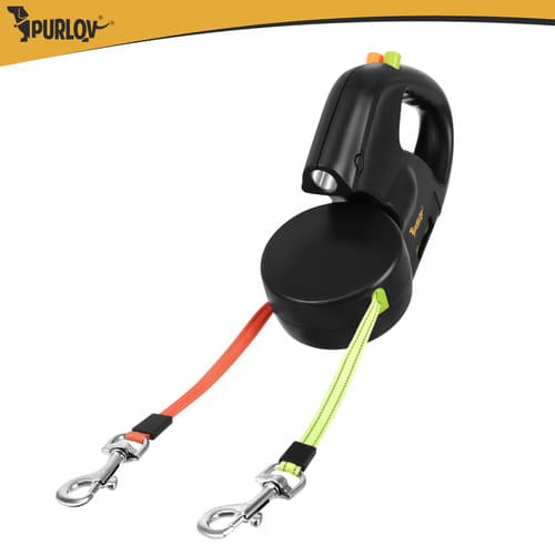 Dubbel flexikoppel 2 × 3 m för 2 hundar – Purlov med LED