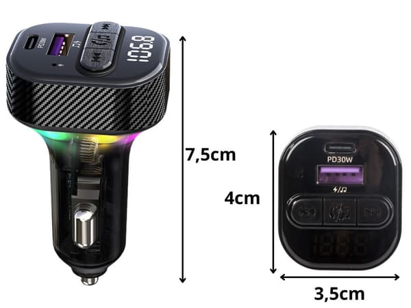 Bilsändare FM MP3/WMA USB A+USB C 30W
