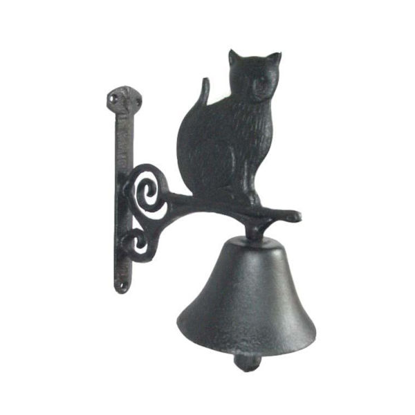Beautiful doorbell with cat motif in cast iron, black