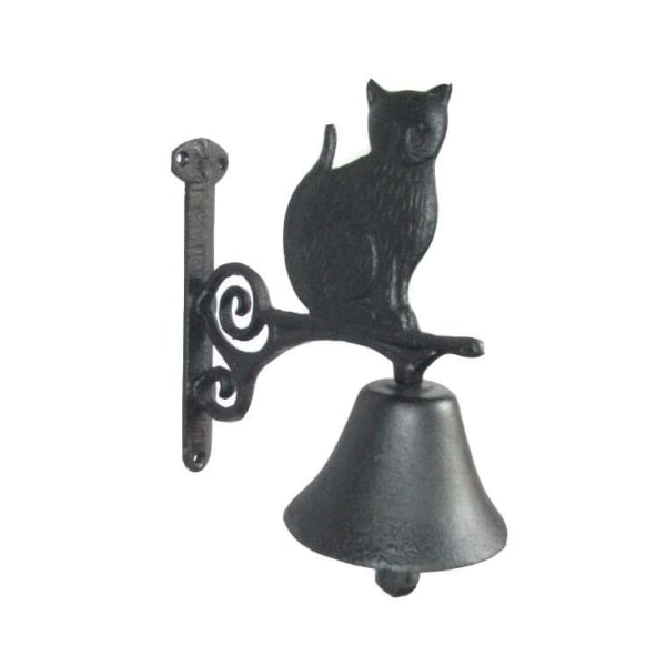 Vacker ringklocka med kattmotiv i gjutjärn, svart