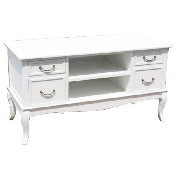 A stylish and functional TV stand in a classic style, white