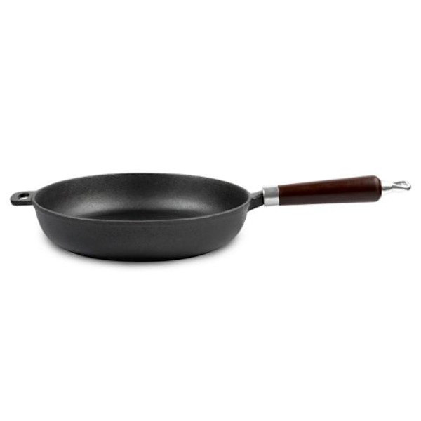 Stor støbejernspande med træhåndtag 28 cm Black