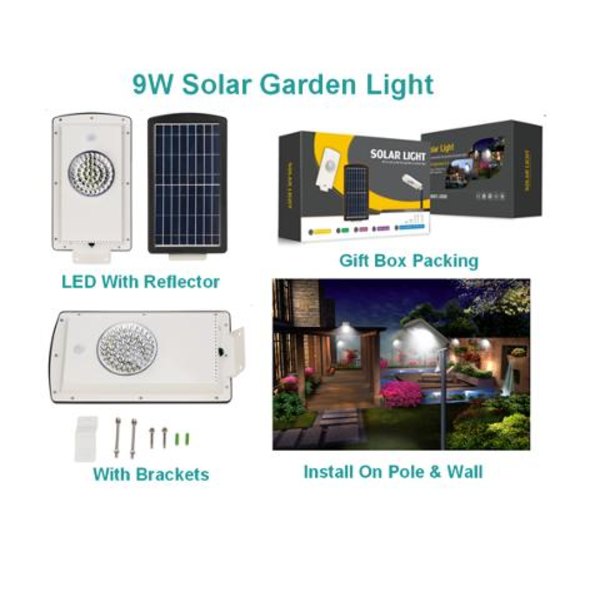 Allt-i-ett solcellslampa med PIR-sensor Modell: DJ603-9W-02