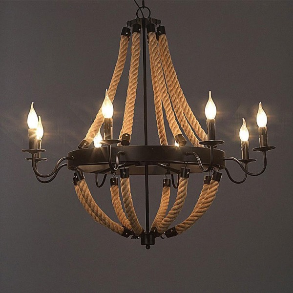 Exciting ceiling lamp made of steel and rope in marine model