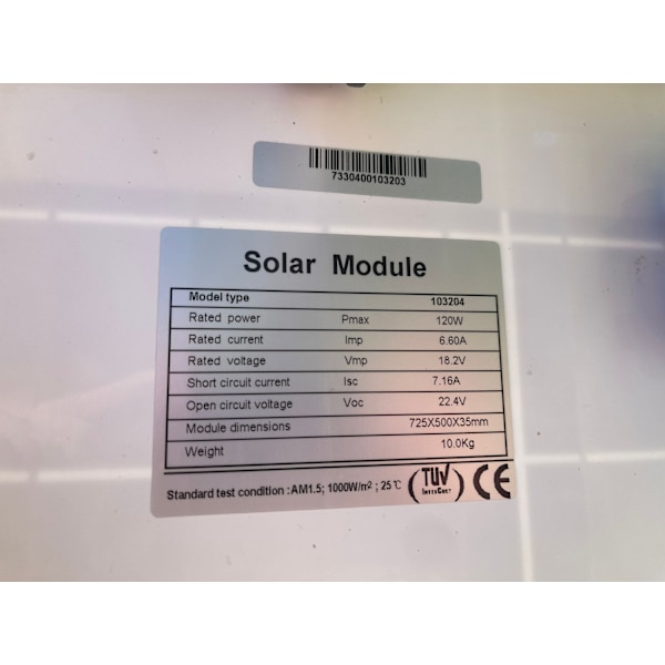 Sammenfoldeligt solpanel på 120 W, 12 volt.