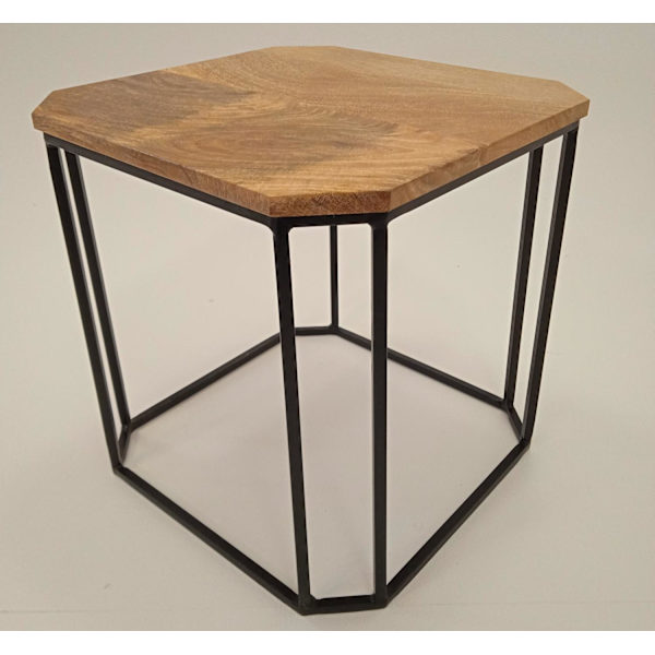 Handmade coffee table in solid wood, base in forged steel
