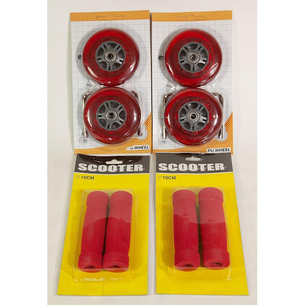 Kickbike set red handles, wheels and mini skis x 2 pcs