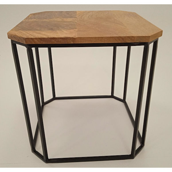Handmade coffee table in solid wood, base in forged steel