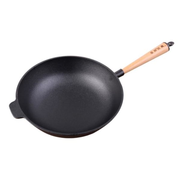 Stor støbejernswok-model stegepande med træhåndtag 31 cm