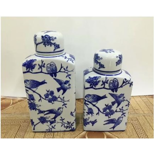 Nice square slightly smaller urn in hand-painted porcelain