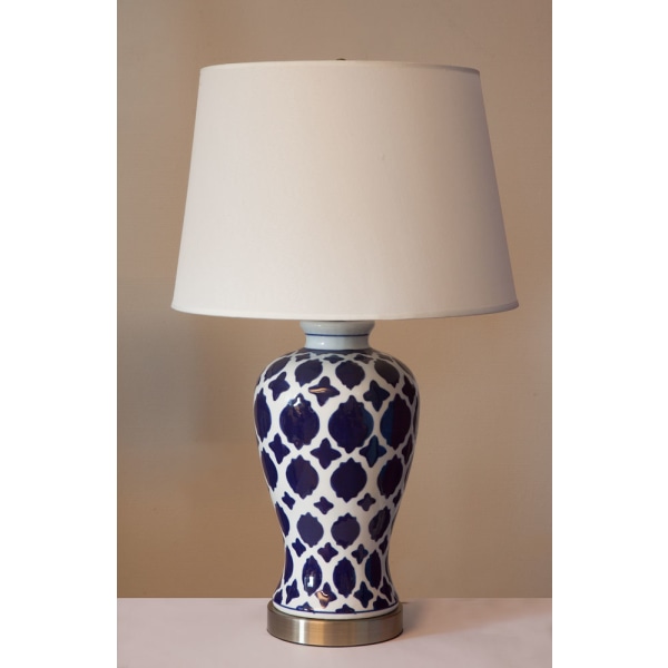 Bordlampe blå i håndmalet porcelæn OBS. sælges i par