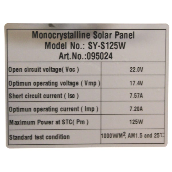 Monocrystalline Solcellspanel kit 125W