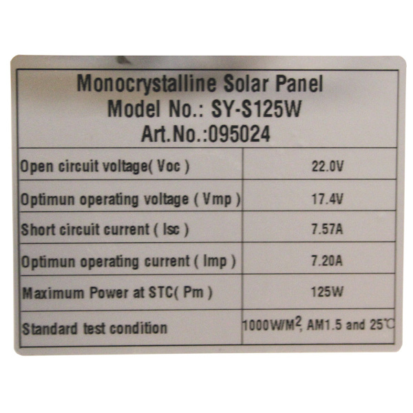 Monokrystallinsk solcellepanel kit 125W
