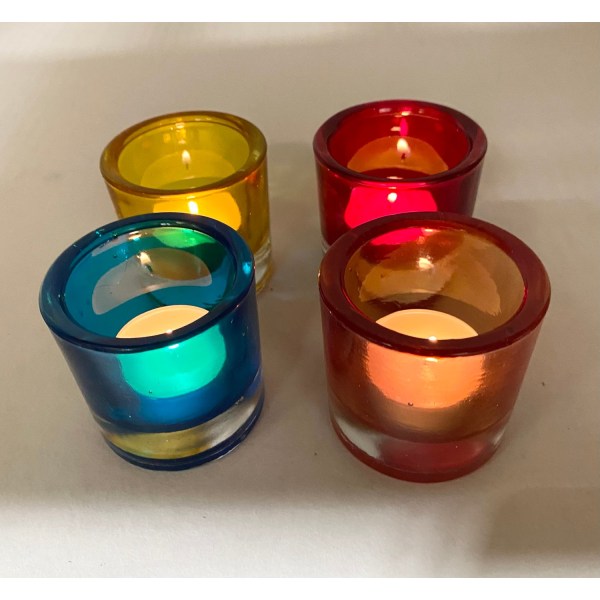Flotte lyslygter i glas, sæt af fire i forskellige farver