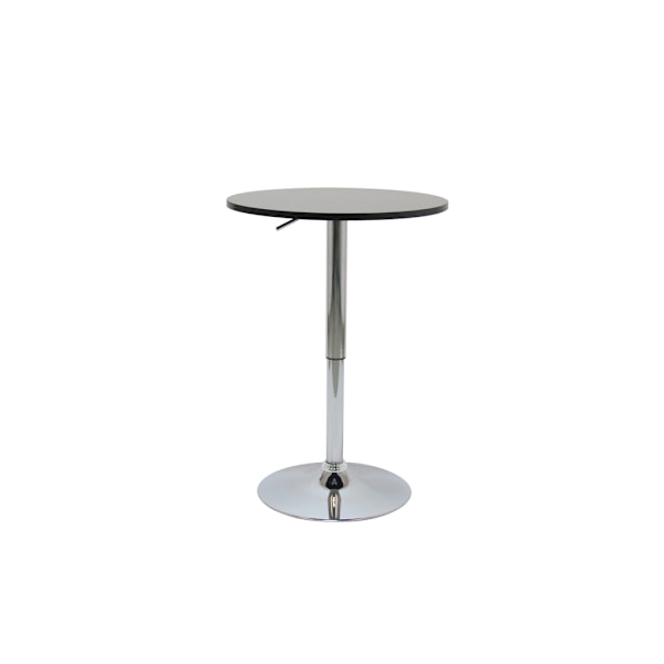 Raised and lowerable bar table with black wooden top