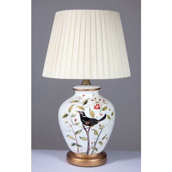 Smuk bordlampe med håndmalet motiv i kvalitets porcelæn