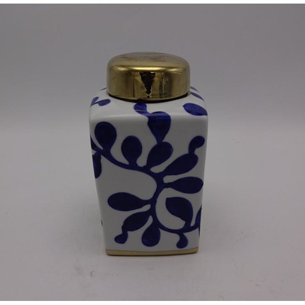 Cute porcelain jar hand painted pattern with gilded lid