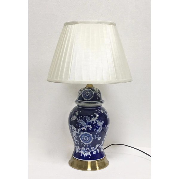 Table lamp on beautiful hand-decorated porcelain Dark blue