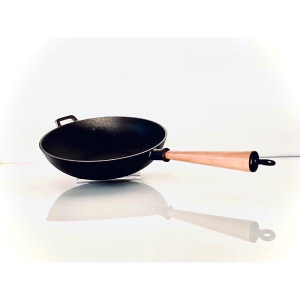 Suuri valurautainen wok-malli paistinpannu puisella kahvalla 31 cm abfc |  Fyndiq