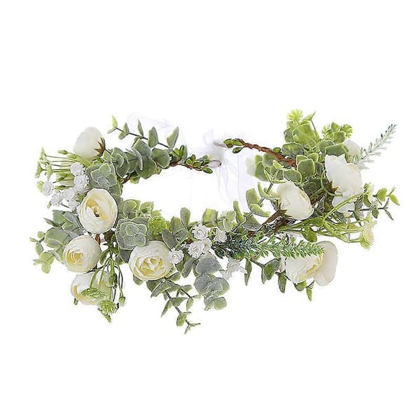 Kunstig Brudeslør Blomsterkrans Bryllupskrone Lilla Brudehodeplagg Grønn Krans