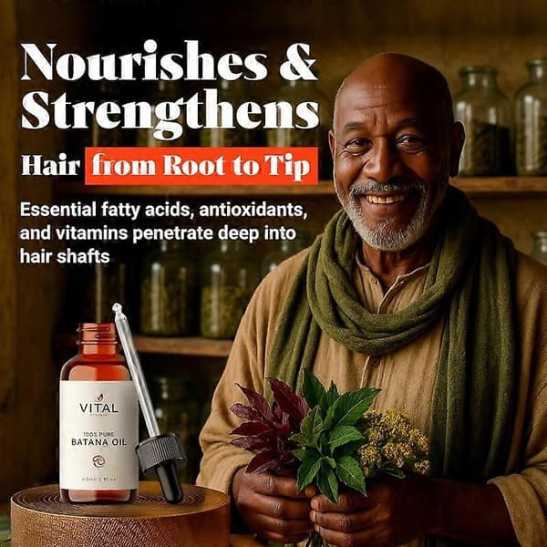 1-5x Vital Strands Økologisk Batanaolie til hårvækst til alle hårtyper 60ml (4 STK)