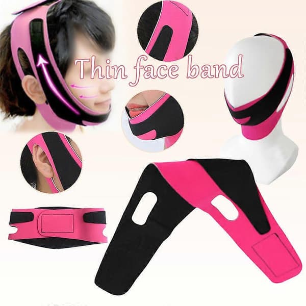 Slankende Ansikt Liten V Maske Bandasje Løfte Ansikt Dekret Stripe Dobbelthake Stram Pullula Slankebelte Rose Rød