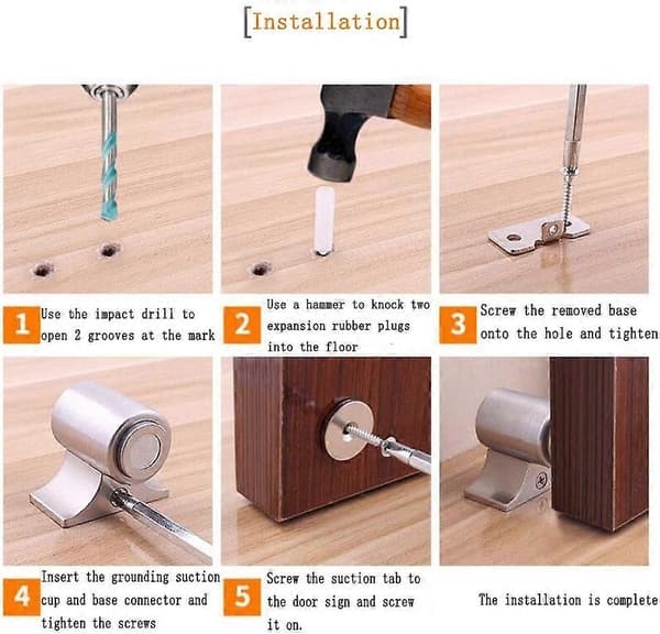 1 stk. magnetisk dørstopper i rustfrit stål til dørinstallation i hjemmet (børstet stål)