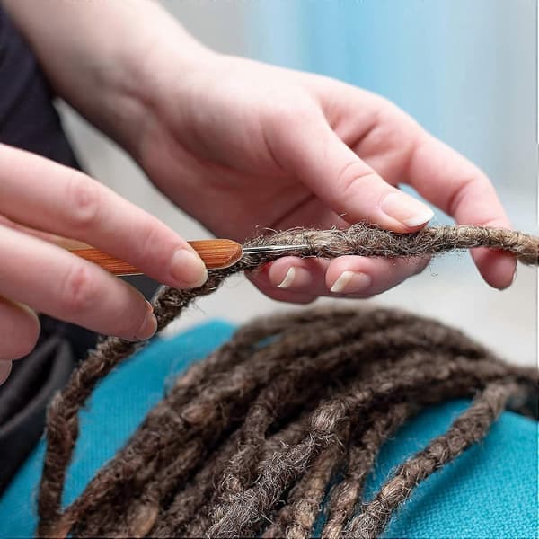 3 Virknålar för Hår, Virknål Bambu Dreadlocks Nål Vävning Virkning för Hårflätning, Spärrhake Virknål för Barn Vuxna Fläta