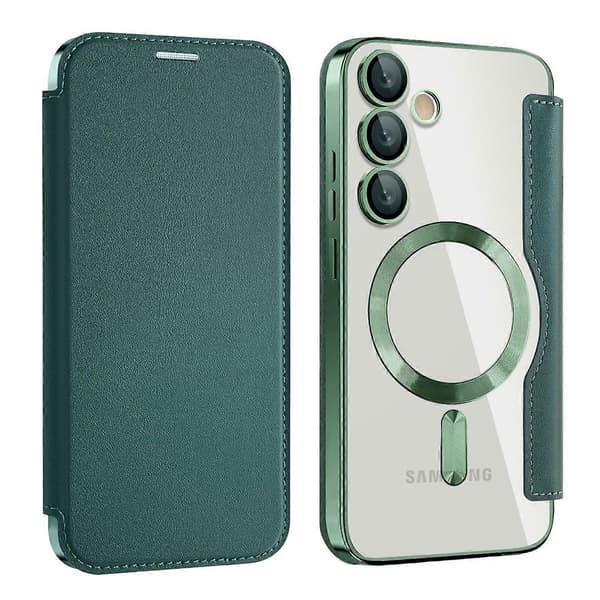 För Samsung Galaxy S24 FE Mobilskal, Kompatibelt med MagSafe RFID-blockerande Läderfodral
