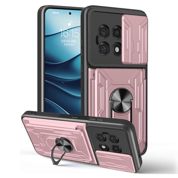 För OnePlus 13R 5G Mobilskal PC TPU Ställ Telefon Baksida med Kameraskydd (Rosa Guld, Roséguld)