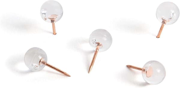 Kuleknappenåler, klart hode med rosegullfarget spiss, 100 stk., 20*10 mm