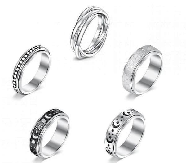 Fidgetringar för kvinnor Spinnerring Snurrring Silver Figet Ring Fidget Spinner Ring för män Ringstorlek 10