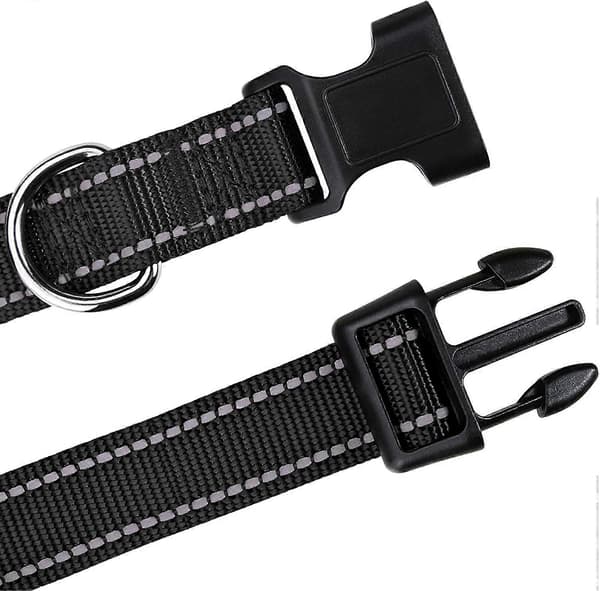 Hundhalsband, justerbart reflexhalsband i nylon för valpar, svart