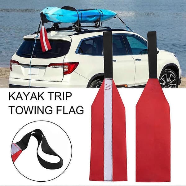 Sikkerhedsslæbeflag med webbing til kajakbåd, cykel, rejseslæb, advarsel, lastbillæs (rød med refleksbånd)