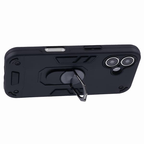 Til iPhone 16 PC+TPU anti-fald mobiltelefon cover med ringholder - sort (sort)