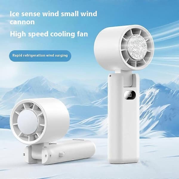 WT21 Håndholdt turbineventilator med is, 100 vindhastigheder, genopladelig, digitalt display, foldbar køle-isventilator - (Sort, Sort)