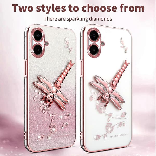 KADEM mobilskal för Samsung Galaxy A06 med sländstativ, TPU-blommor, glitter - blå (blå)