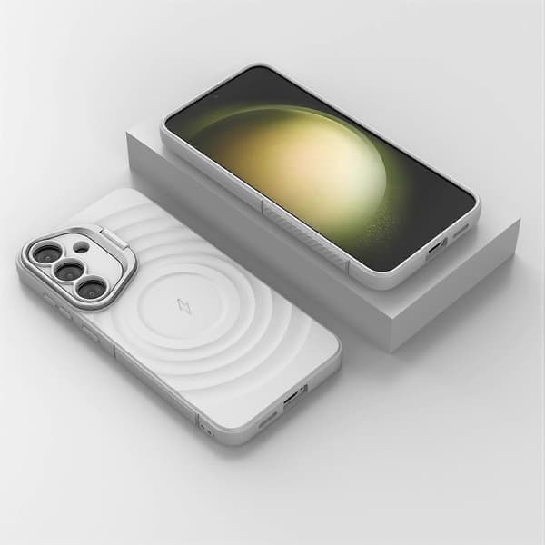 För Samsung Galaxy S25 Mobilskal, Kompatibelt med MagSafe PC-fäste Korrugerad Textur TPU Mobilskal (Vit)