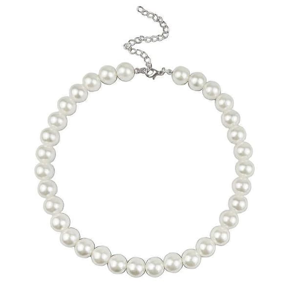 Perlehalskæder til mænd og kvinder, perlehalskæde til mænd, perle choker halskæde 8 mm hvide runde perlehalskæder til kvinder og mænd